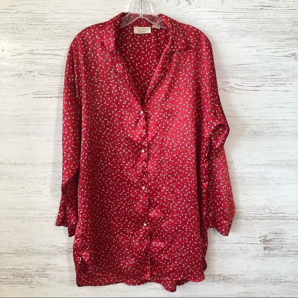 Victoria's Secret Other - VINTAGE VICTORIA’S SECRET 80s Gold Label Sateen Tunic Sleep Shirt Geometric M/L